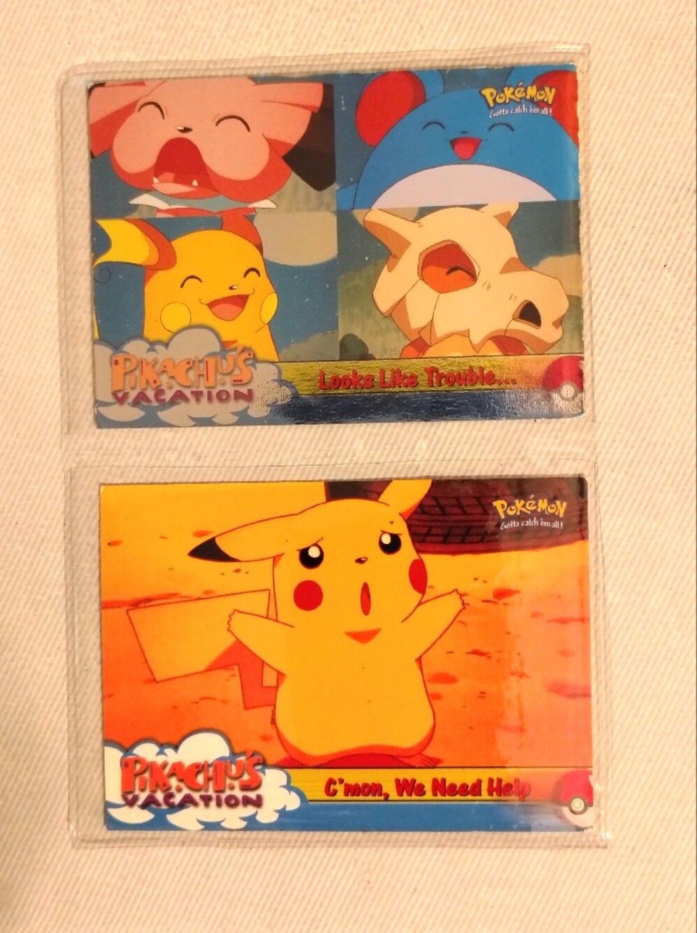 Vintage 1999 Topps Pokemon First Movie Edition Card Pair Pikachus Vacation Holo